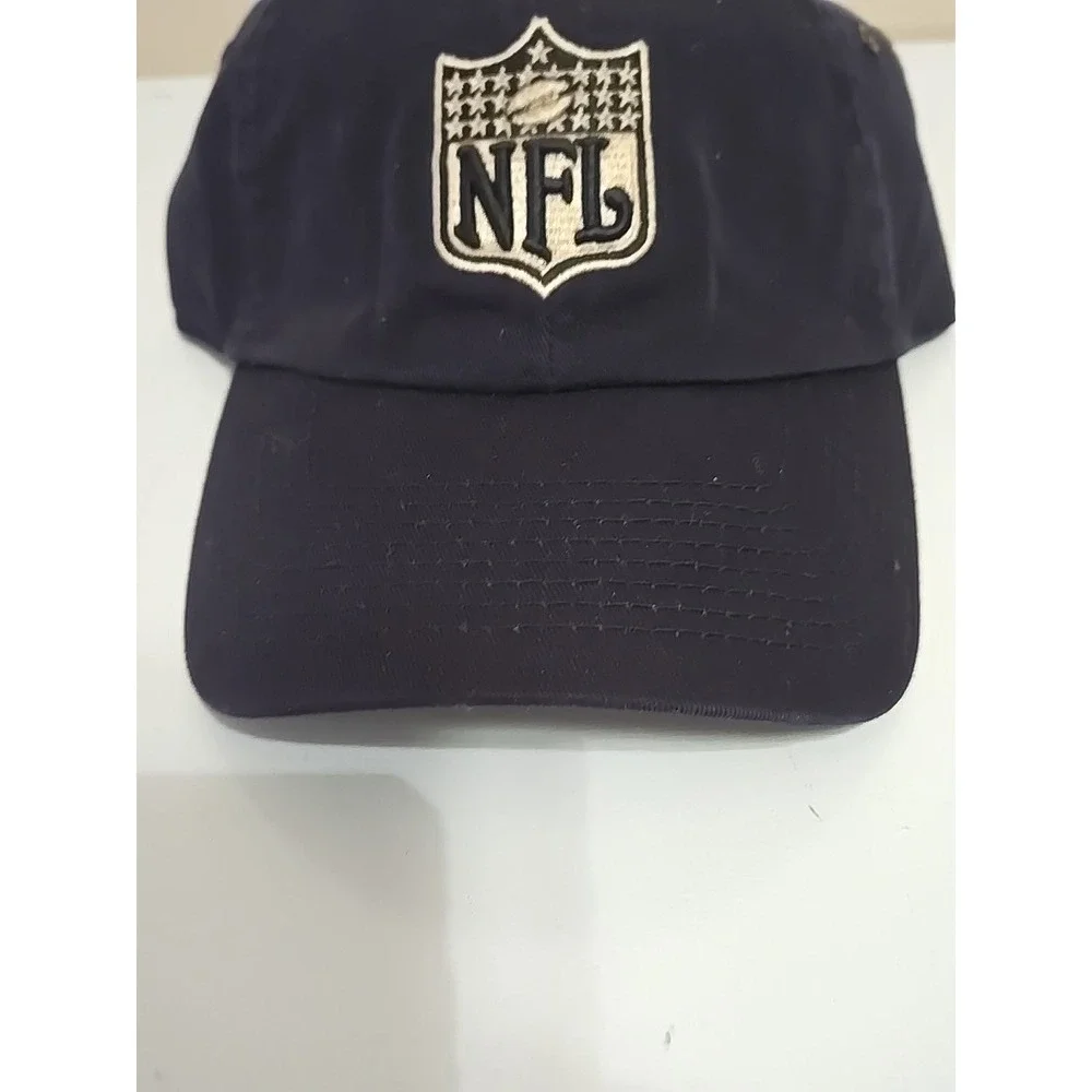 Vtg 90s NFL Shield Hat Blue Leather Strapback Brass NFL Logo Buckle Rare‎ Cap